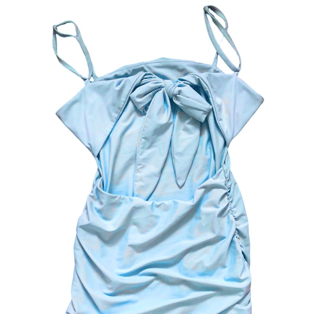 Blue Fitted Mini Dress With Tie Back